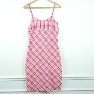 Vintage 13 14 Dress Y2K Pink Plaid Preppy Country Club Babydoll Soft Girl 90s
